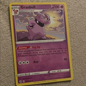 Pokemon Granbull Trading Card - Purple and Yellow